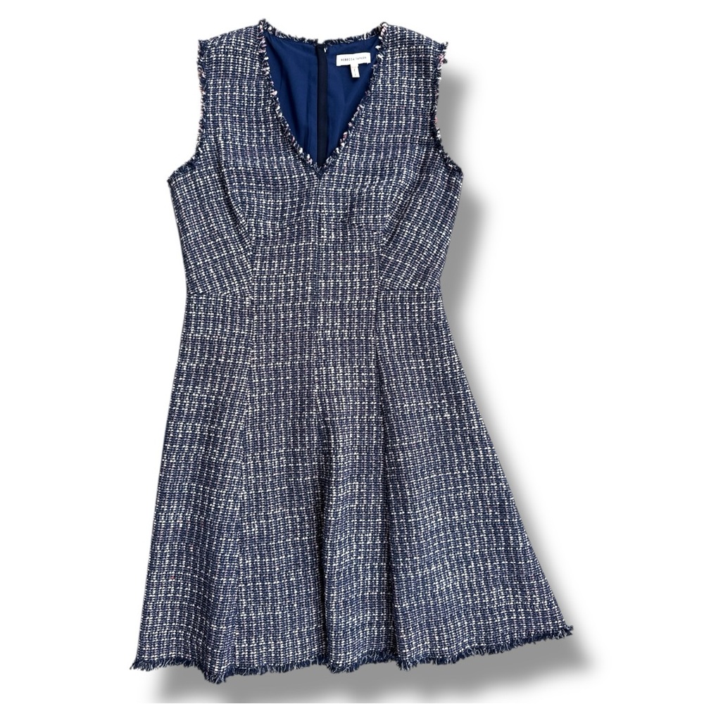 Rebecca Taylor Blue/Pink Sleeveless Tweed Fit & Flare Dress Size 8 - Picture 2 of 14